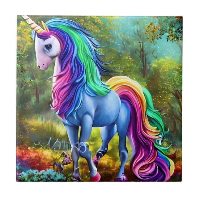 Colourful Unicorn Horse  Ceramic Tile (Front)