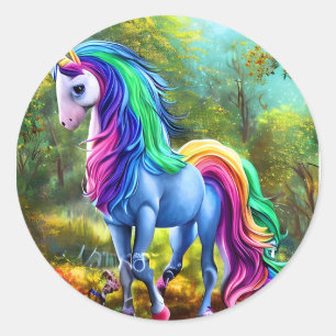 Colourful Unicorn Horse in The Forest-46567 Classic Round Sticker