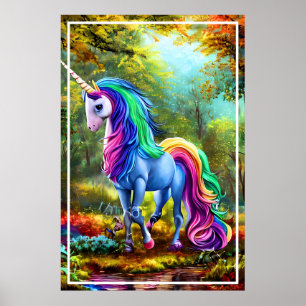 Colourful Unicorn Horse in The Forest-46567 Poster