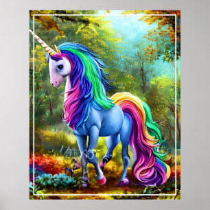 Colourful Unicorn Horse in The Forest-46567 Poster