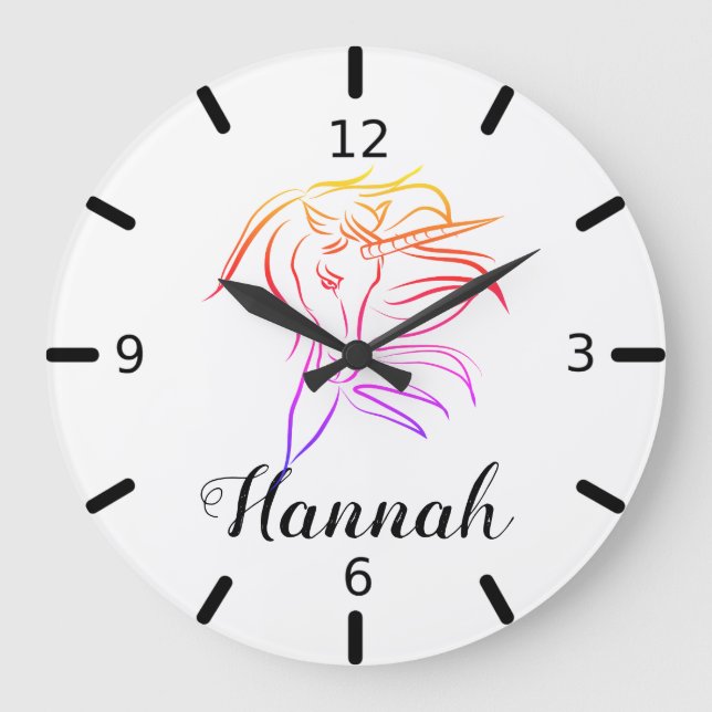 Colourful Unicorn Large Clock (Front)