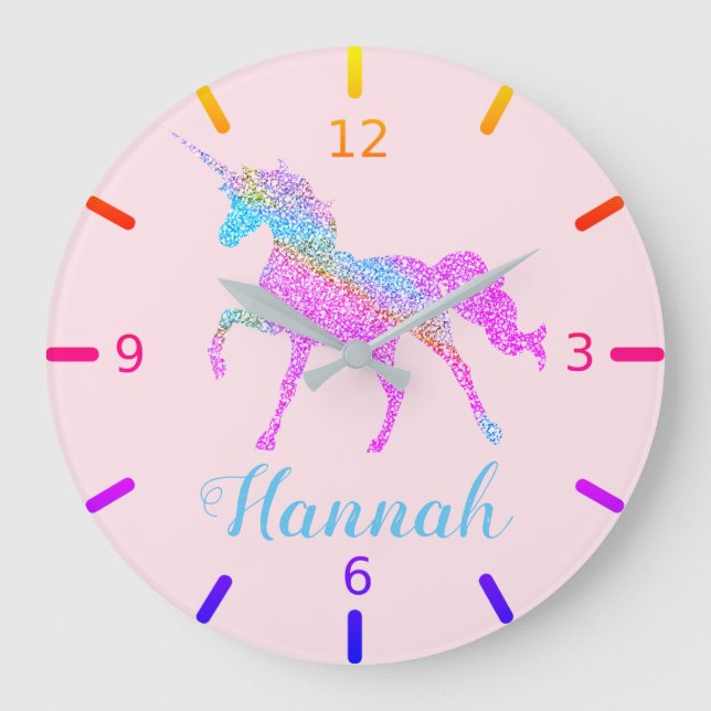 Colourful Unicorn Large Clock (Front)