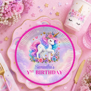 Colourful Unicorn Magical Day Girl Birthday Party Paper Plate