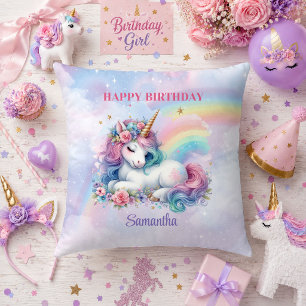 Colourful Unicorn Pastel Magical Girl Birthday Pil Cushion