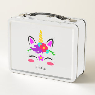 Colourful Unicorn Personalised Metal Lunchbox