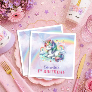 Colourful Unicorn Pink Purple Girl Birthday Napkin