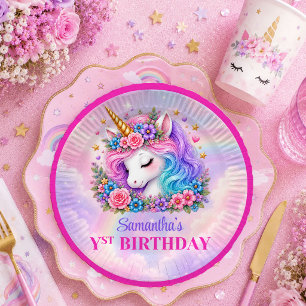 Colourful Unicorn Pink Purple Girl Birthday Plates