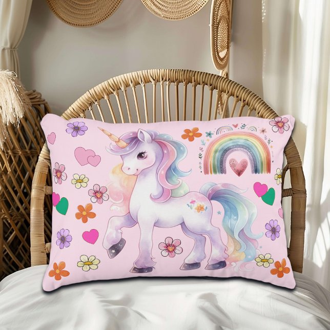 Colourful Unicorn Rainbow and Flowers   Decorative Cushion (Creator Uploaded)