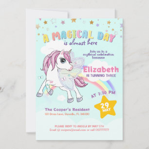 Colourful Unicorn Rainbow Cute Magical Pink Invitation