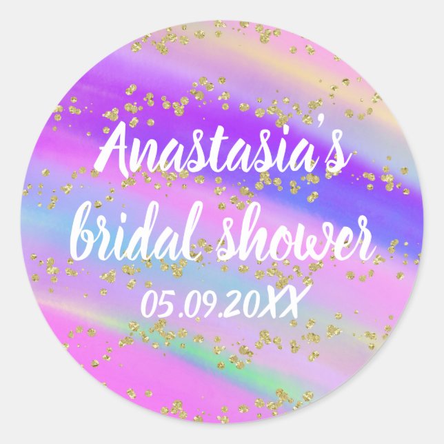 Colourful Unicorn Rainbow Gold Black Bridal Shower Classic Round Sticker (Front)
