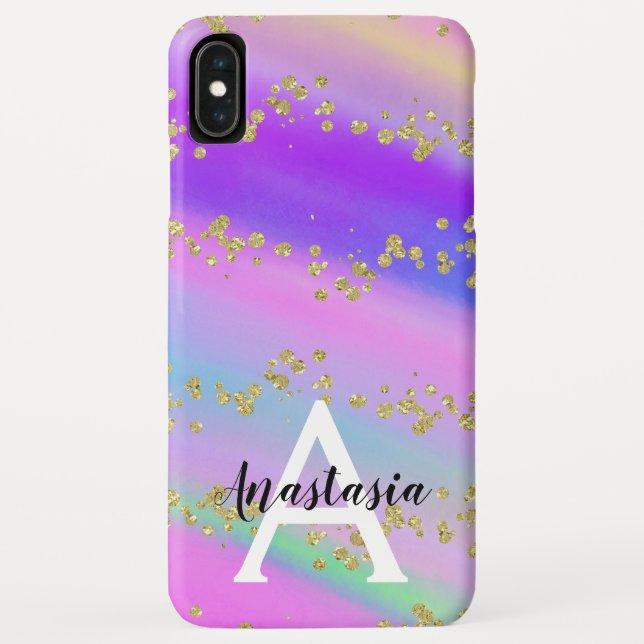 Colourful Unicorn Rainbow Gold Glitter Monogram Case-Mate iPhone Case (Back)