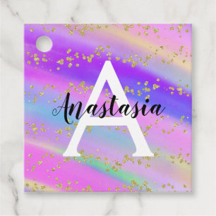 Colourful Unicorn Rainbow Gold Glitter Monogram Favour Tags