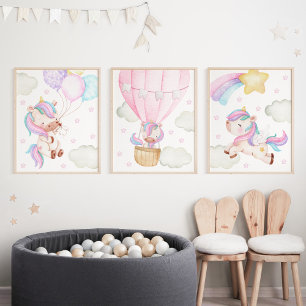 Colourful Unicorn, Rainbow, Stars, Girl Nursery