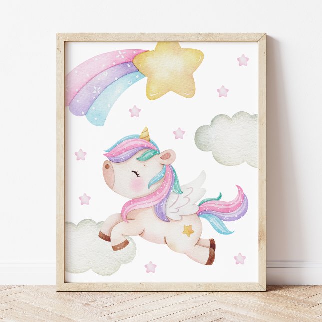 Colourful Unicorn, Rainbow, Stars, Girl Nursery Poster (Creator Uploaded)