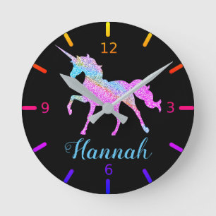 Colourful Unicorn Round Clock