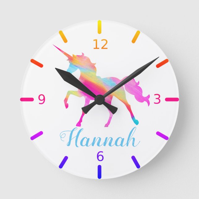 Colourful Unicorn Round Clock (Front)