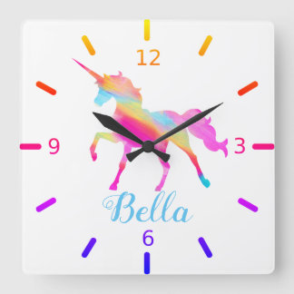 Colourful Unicorn Square Wall Clock
