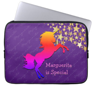 Colourful UNICORN Stars Personalised Purple Laptop Sleeve