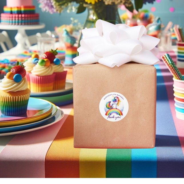 Colourful, Unicorn Themed Rainbow Classic Round Sticker (Colorful, Unicorn Themed Rainbow Classic Round Sticker)