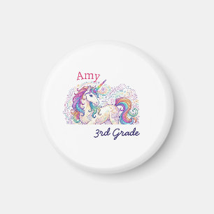 colourful unicorn third grade back to school name magnet