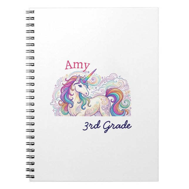 colourful unicorn third grade back to school name notebook (Front)