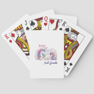 colourful unicorn third grade back to school name playing cards