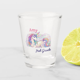colourful unicorn third grade back to school name shot glass