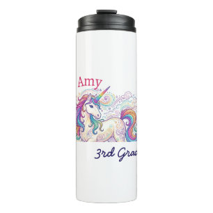 colourful unicorn third grade back to school name thermal tumbler
