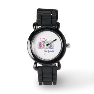 colourful unicorn third grade back to school name watch