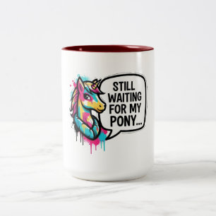 Colourful Unicorn Waiting for My Pony Two-Tone Coffee Mug