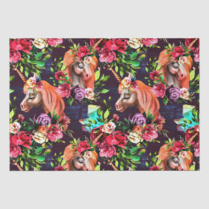 Colourful Unicorns and Flowers Roses Tissue Paper