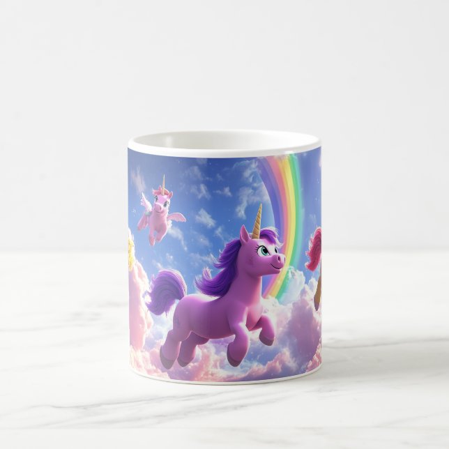 Colourful Unicorns in sky Coffee Mug (Center)
