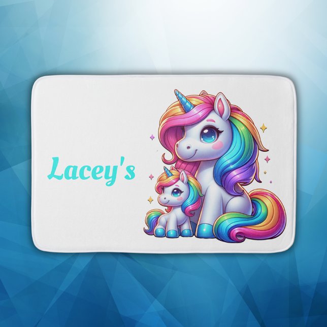 Colourful Unicorns, Monogrammed | Bath Mat (Creator Uploaded)