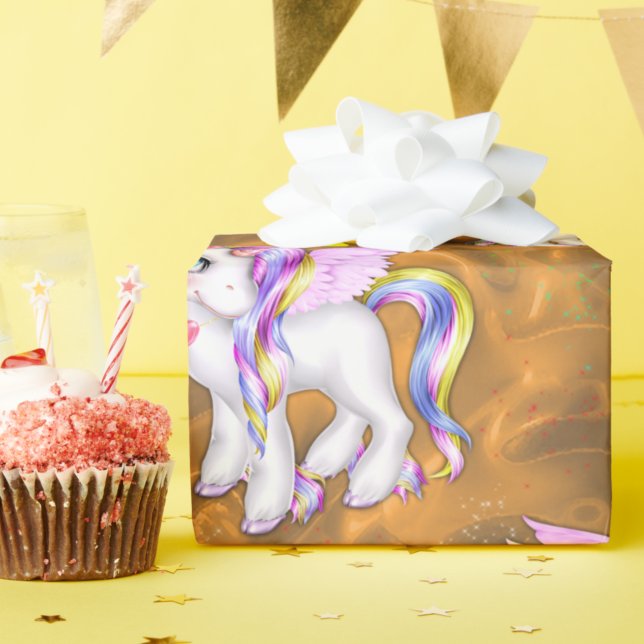Colourful Unicorns on Golden Silk  Wrapping Paper (Creator Uploaded)