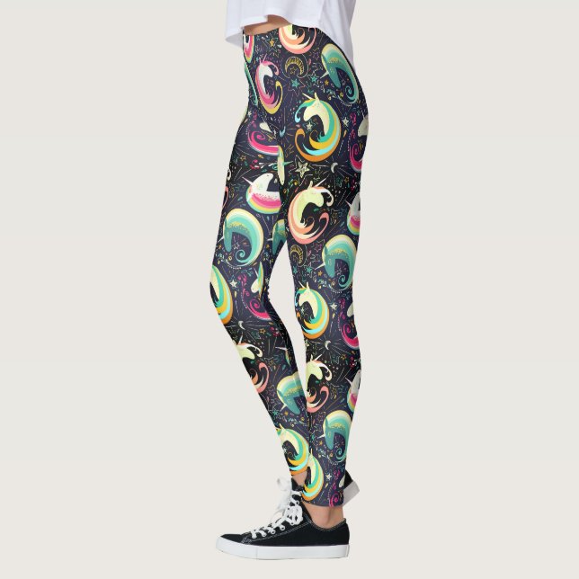 Colourful Unicorns Seamless Pattern Yoga Running Leggings (Left)