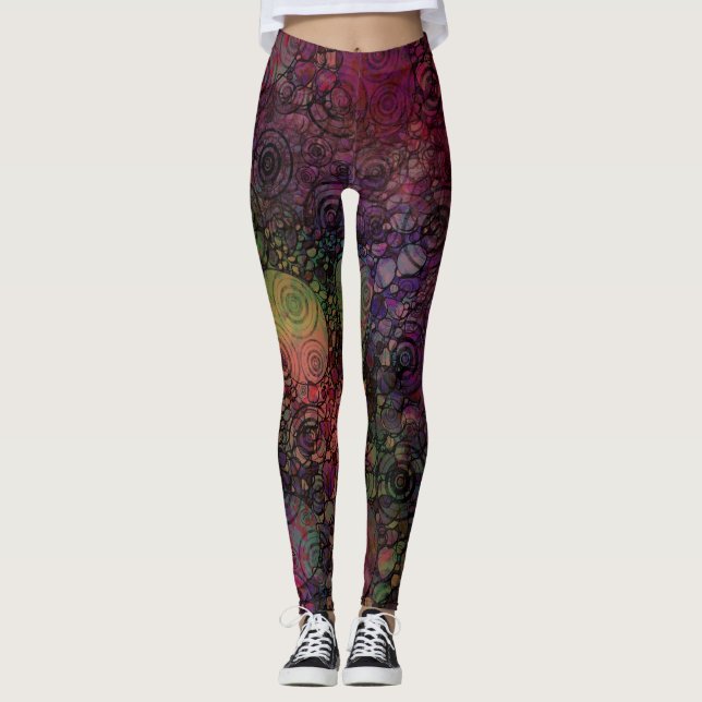 Colourful, Unique, Crazy with Hand Drawn Circles Leggings (Front)