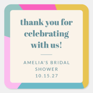 Colourful Unique Custom Bridal Shower Thank You Square Sticker