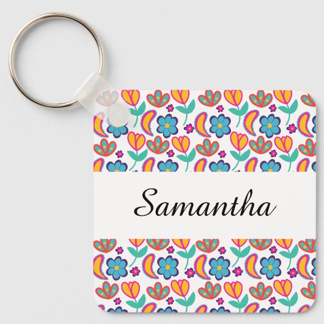Colourful Unique  Flowers Key Ring (Front)
