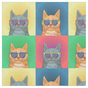 Colourful Unique Retro Artist Inspired Cat Fabric