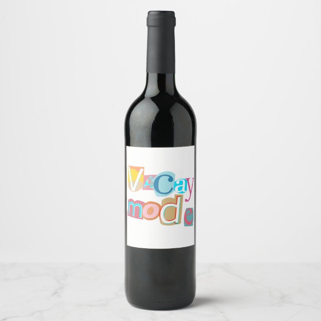 Colourful Unique Retro Vacay Mode Wine Label (Front)