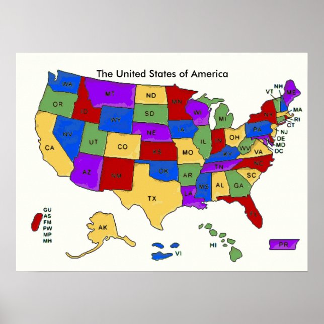 Colourful United States Maps School Poster (Front)