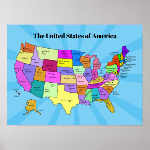 Colourful United States Maps School Poster