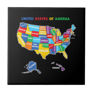 Colourful United states of America Map with states Ceramic Tile