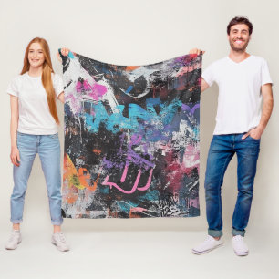 Colourful Urban Graffiti Abstract Purple Blue Blac Fleece Blanket
