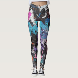 Colourful Urban Graffiti Abstract Purple Blue Blac Leggings