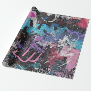 Colourful Urban Graffiti Abstract Purple Blue Blac Wrapping Paper