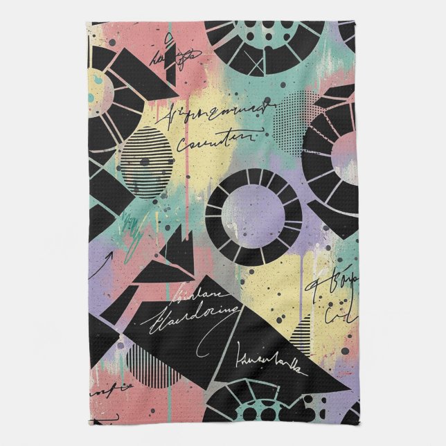 Colourful Urban Graffiti Pattern (10) Tea Towel (Vertical)