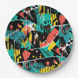 Colourful Urban Graffiti Pattern (13) Paper Plate