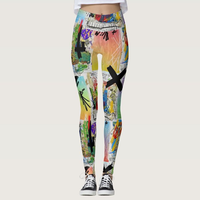 Colourful Urban Graffiti Pattern (14) Leggings (Front)
