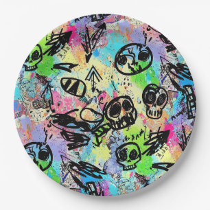 Colourful Urban Graffiti Pattern (1) Paper Plate